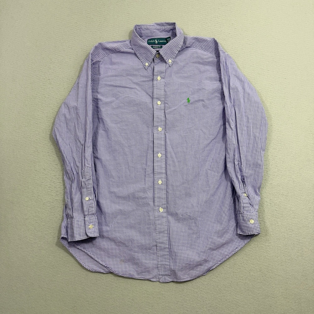 Polo Ralph Lauren Shirt Large Purple Gingham Classic Fit LS Button Down Pony